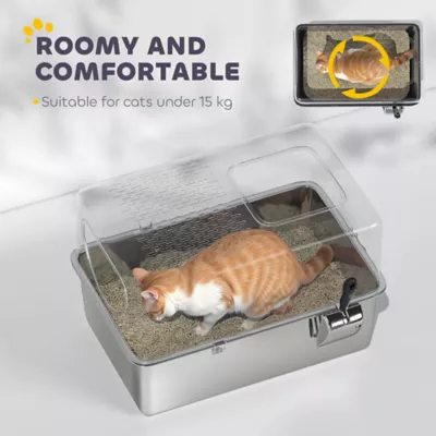 PawHut Fully Stainless Steel Cat Litter Box with Lid and Scoop - Image 5