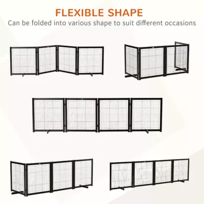 PawHut Freestanding Dog Gate, Foldable with 4 Panels and Support Feet - Image 4