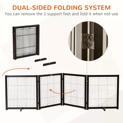 PawHut Freestanding Dog Gate, Foldable with 4 Panels and Support Feet - Image 5