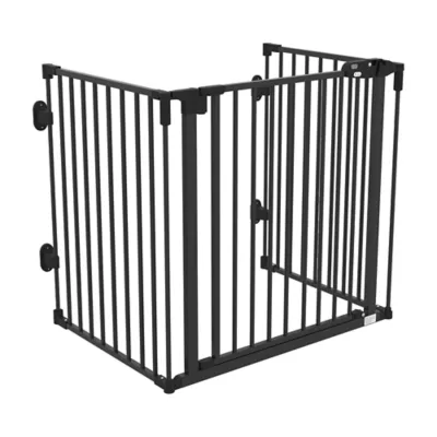PawHut Foldable Dog Gate with Door, 3 Panel, Metal, Auto-Close Safety Gate, 79.7"Lx29.9"H - Image 1