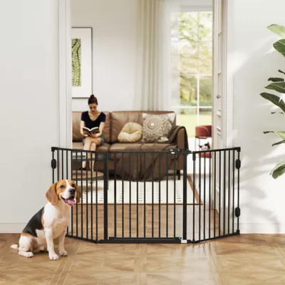 PawHut Foldable Dog Gate with Door, 3 Panel, Metal, Auto-Close Safety Gate, 79.7"Lx29.9"H - Image 2