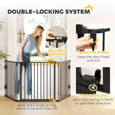 PawHut Foldable Dog Gate with Door, 3 Panel, Metal, Auto-Close Safety Gate, 79.7"Lx29.9"H - Image 4