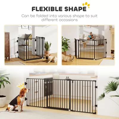 PawHut Foldable Dog Gate with Door, 3 Panel, Metal, Auto-Close Safety Gate, 79.7"Lx29.9"H - Image 7