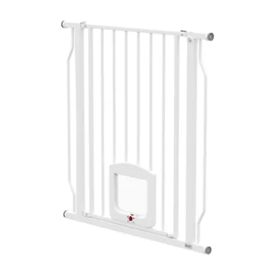 PawHut Adjustable Dog Gate with Cat Door, Pressure/Hardware Mounted 29.5"-33.5"L - Image 1