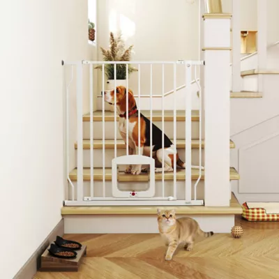 PawHut Adjustable Dog Gate with Cat Door, Pressure/Hardware Mounted 29.5"-33.5"L - Image 2