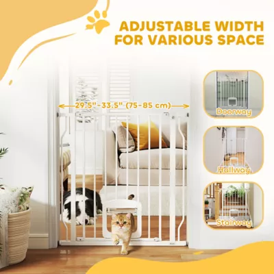 PawHut Adjustable Dog Gate with Cat Door, Pressure/Hardware Mounted 29.5"-33.5"L - Image 4