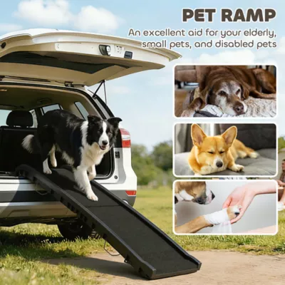 PawHut Folding Pet Ramp with Grass Surface, Raised Side Rails, for Cars, SUVs 61"Lx15.2"W - Image 4