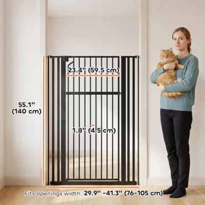 PawHut Adjustable Pet Gate, Pressure Mounted 55"H, 30"-41"W - Image 3