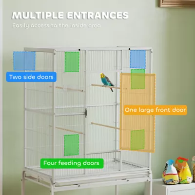 PawHut Large Rolling Bird Cage with Detachable Rolling Stand, Storage Shelf, Wood Perch, 64"H - Image 5