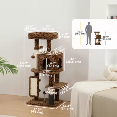 PawHut Cat Tree with Scratching Posts, Cat Bed, Condo, Jumping Platforms 41"H - Image 3