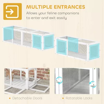 PawHut 98" Cat Tunnel, Outdoor Cat Enclosure with Combinable Design, 8 Doors - Image 6