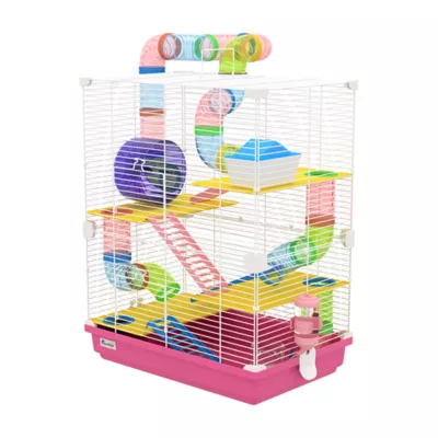 PawHut 5-Tier Hamster Cage with Exercise Wheels, Play Tube, Water Bottle, Dishes, Ladders - Image 1
