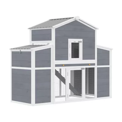 PawHut Wooden Chicken Coop with 2 Nesting Boxes, Sliding Tray & Ramp 52.8"H x 66.5"W - Image 1
