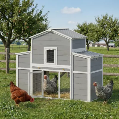 PawHut Wooden Chicken Coop with 2 Nesting Boxes, Sliding Tray & Ramp 52.8"H x 66.5"W - Image 2