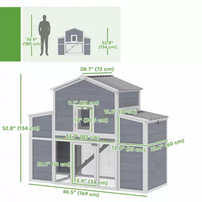 PawHut Wooden Chicken Coop with 2 Nesting Boxes, Sliding Tray & Ramp 52.8"H x 66.5"W - Image 3