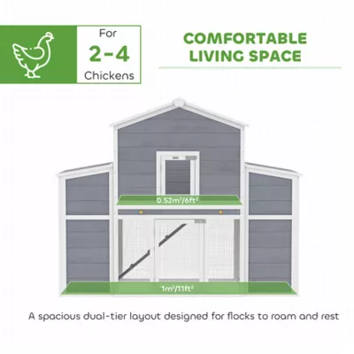 PawHut Wooden Chicken Coop with 2 Nesting Boxes, Sliding Tray & Ramp 52.8"H x 66.5"W - Image 4