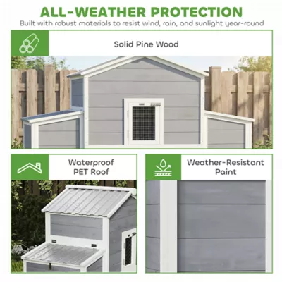 PawHut Wooden Chicken Coop with 2 Nesting Boxes, Sliding Tray & Ramp 52.8"H x 66.5"W - Image 6