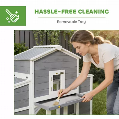 PawHut Wooden Chicken Coop with 2 Nesting Boxes, Sliding Tray & Ramp 52.8"H x 66.5"W - Image 7
