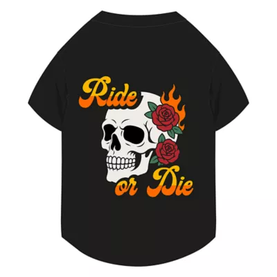 Ride or Die with Skull & Roses Pet Black T-Shirt, Multiple Colors, XS-XL - Image 1