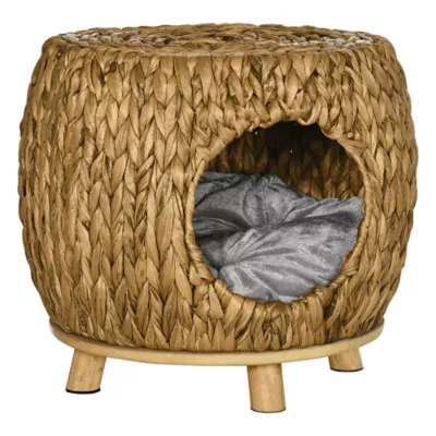 PawHut Wicker Cat Bed with Washable Cushion - Image 1