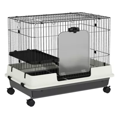 PawHut 28"H 2-Level Small Animal Habitat with Wheels, Slide-out Tray, Ramp - Image 1