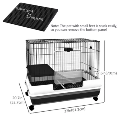 PawHut 28"H 2-Level Small Animal Habitat with Wheels, Slide-out Tray, Ramp - Image 3