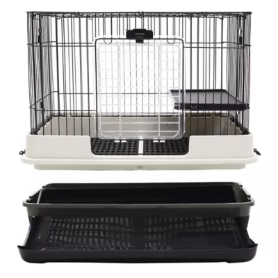 PawHut 28"H 2-Level Small Animal Habitat with Wheels, Slide-out Tray, Ramp - Image 7