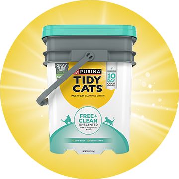 Purina Tidy Cats Free & Clean Natural Clumping Multi-Cat Clay Cat Litter on a yellow background