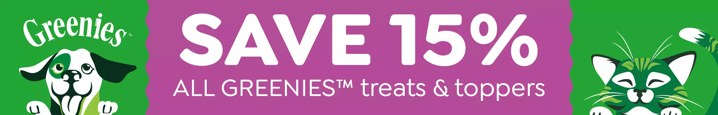 Save 15% on ALL GREENIES treats & toppers