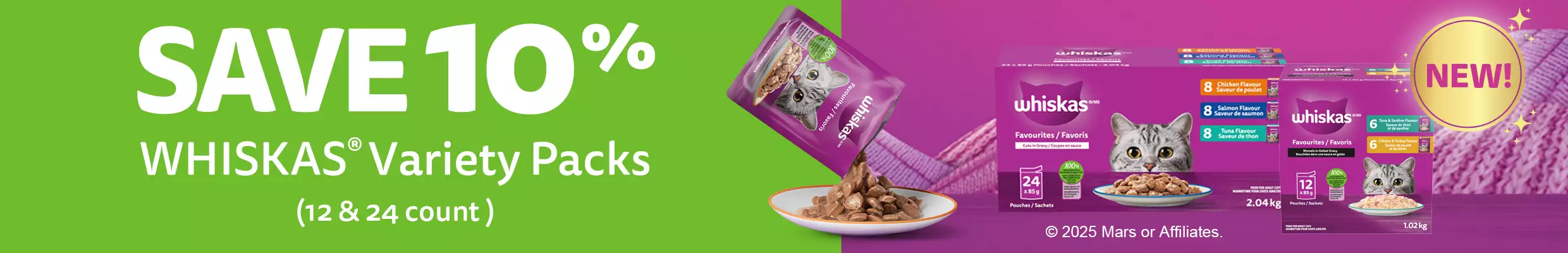 Save 10% WHISKAS Variety Packs (12 & 24 count)