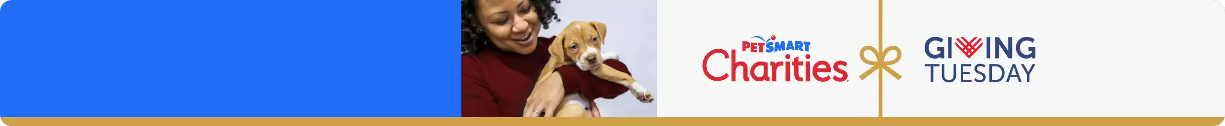 Woman holding puppy. PetSmart Charities and Giving Tuesday logos.