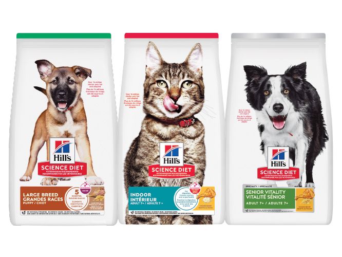 Three bags of dog and cat Hill's Science Diet Dry Food