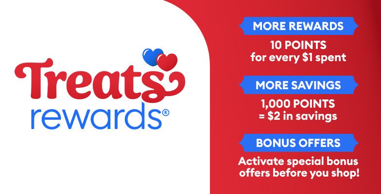 Treats rewards logo next to several call outs about program benefits