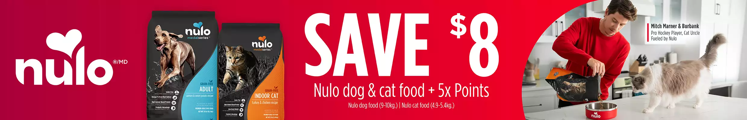 Save $8 on select Nulo dog & cat food + 5X points