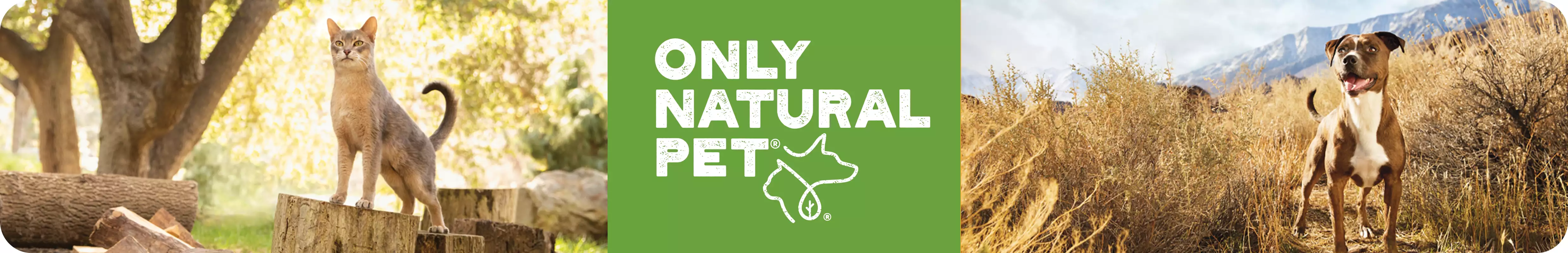 Only natural pet logo with cat and dog