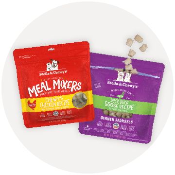 Stella & Chewy's Freeze-Dried Raw Chewy's Chicken Meal Mixers for Dogs and Freeze-Dried Raw Duck Duck Goose Dinner Morsels for Cats
