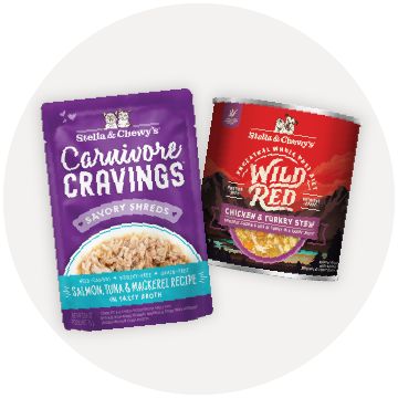 Stella & Chewy's Carnivore Cravings - Salmon, Tuna & Mackerel Wet Food Pouch for Cats and Wild Red Chicken & Turkey Stew for Dogs