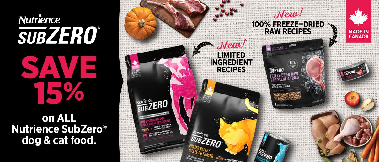 Nutrience subzero save 15% on all nutrience subzero dog and cat food