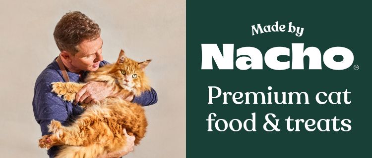 Made by Nacho. Premium cat food and treats.