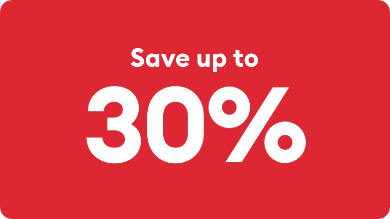 save up to 30% on red background
