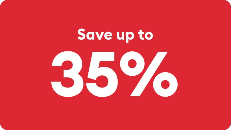 save up to 35% on red background