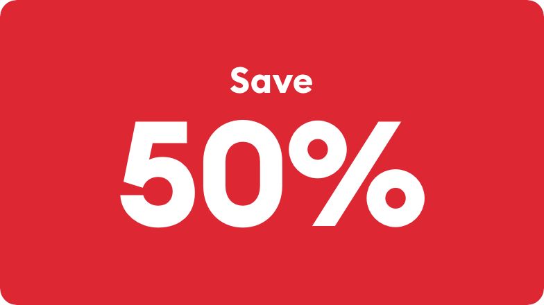 Save 50% text