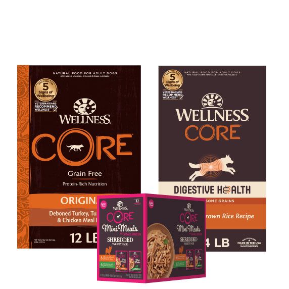 Wellness CORE Dry Dog Food Bags & Wellness CORE Wet Cat Food Can