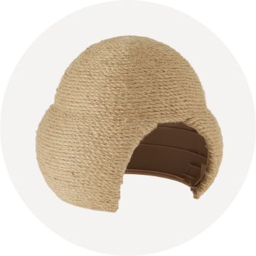 Tan, woven hide in hive-like shape