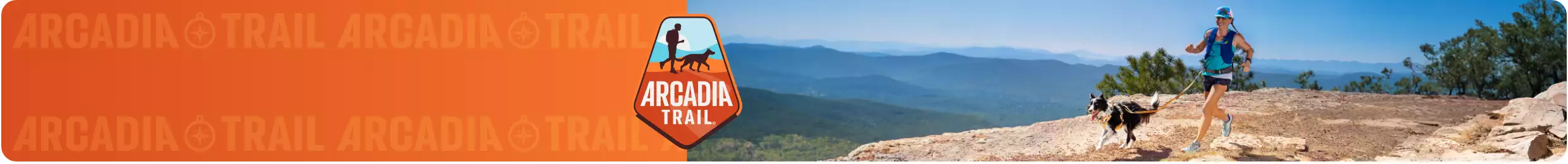 Arcadia Trail logo with active people and their dogs outside