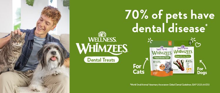 Wellness Whimzees Dental Treats. 70% of pets have dental disease,