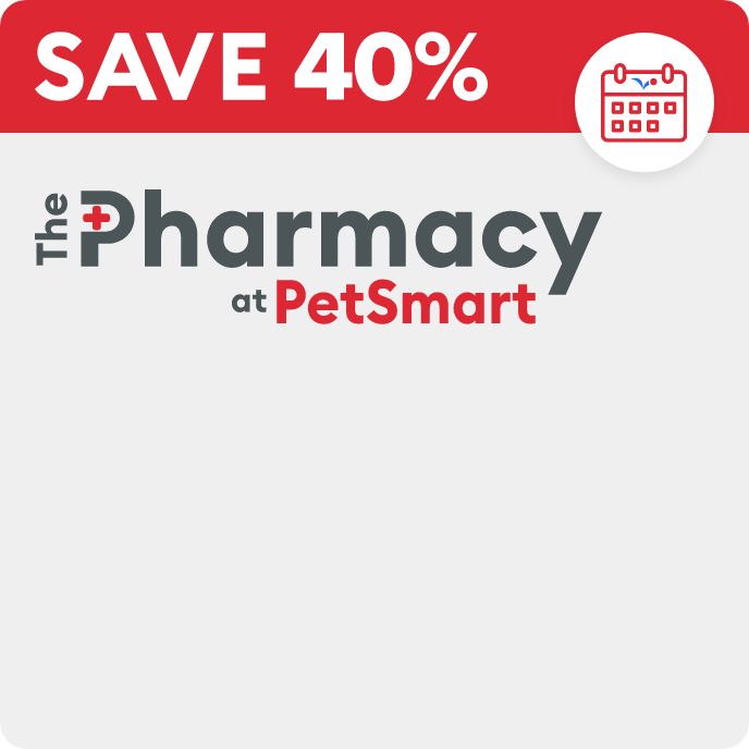 The Pharmacy at PetSmart logo, save 40% message and an Autoship icon