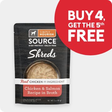 Buy 4, get the 5th free callout and a package of Simply Nourish food topper