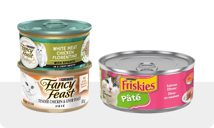 12 for $10.80 Fancy Feast, Friskies & Elegant Medleys wet food offer and three cans of wet food