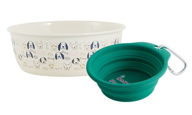 Novelty dog bowl and a collapsible bowl